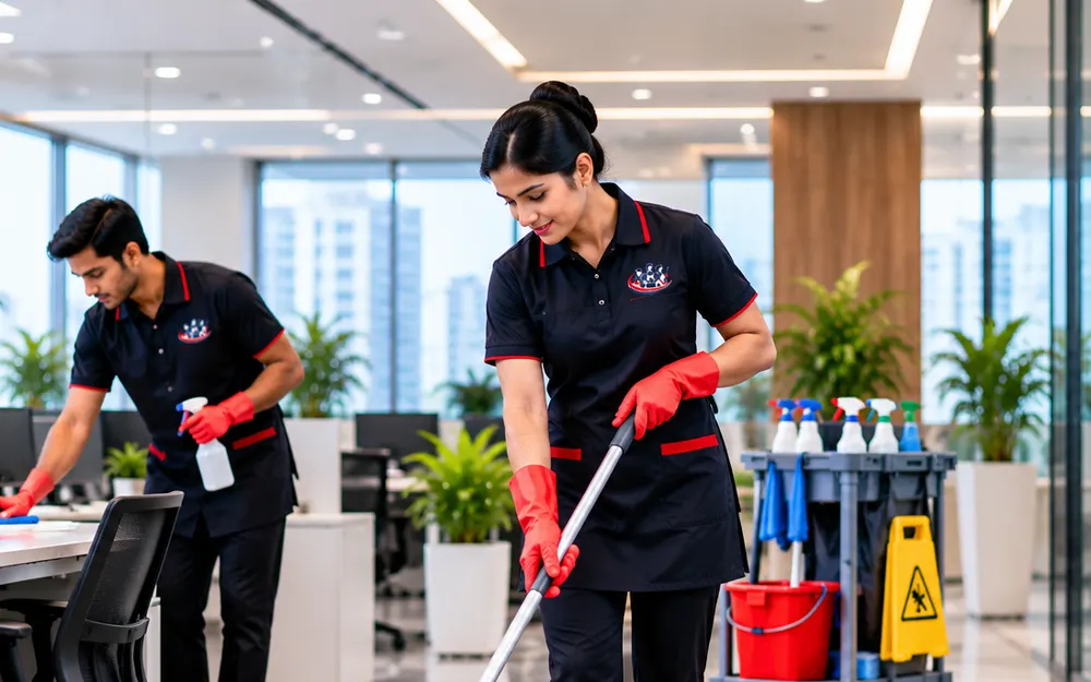 Housekeeping Services team at work for offices in Bannerghatta Road, Bangalore