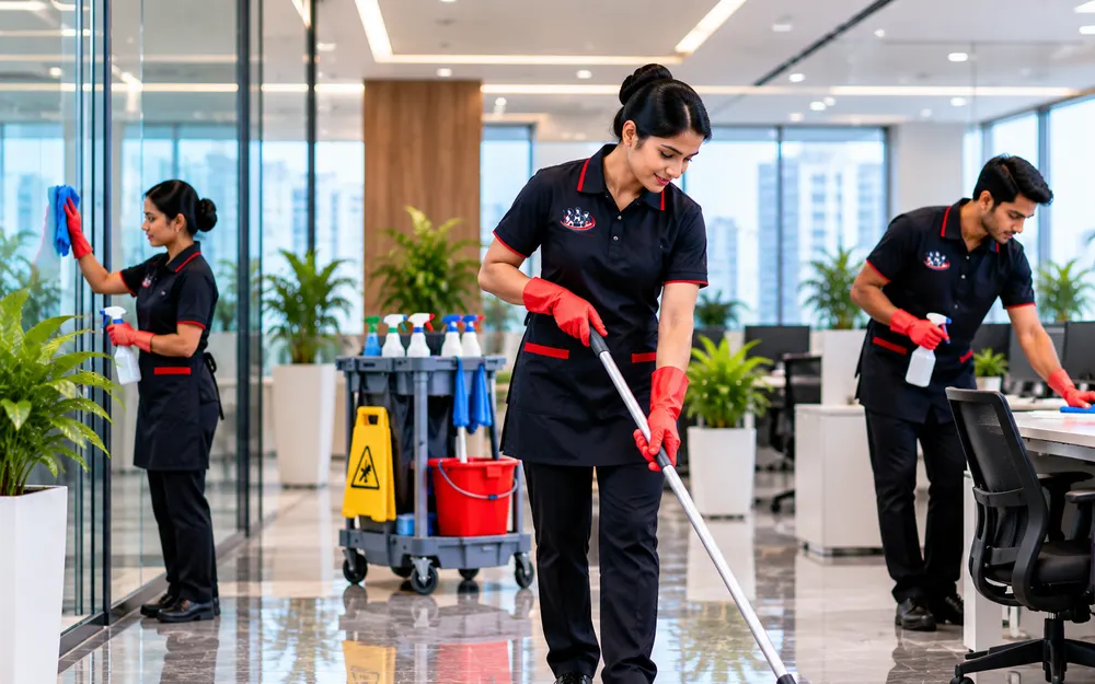 Housekeeping Services team at work for offices in Bellandur, Bangalore