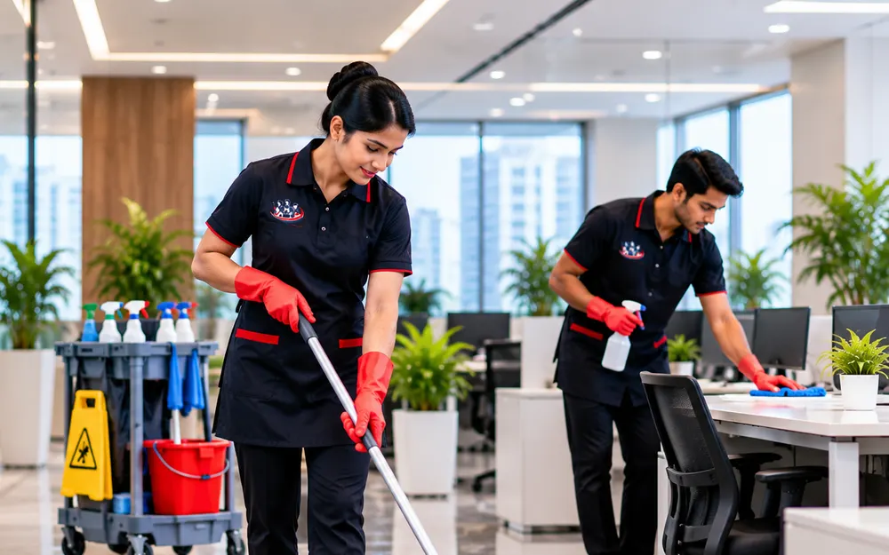 Housekeeping Services team at work for offices in Hebbal, Bangalore