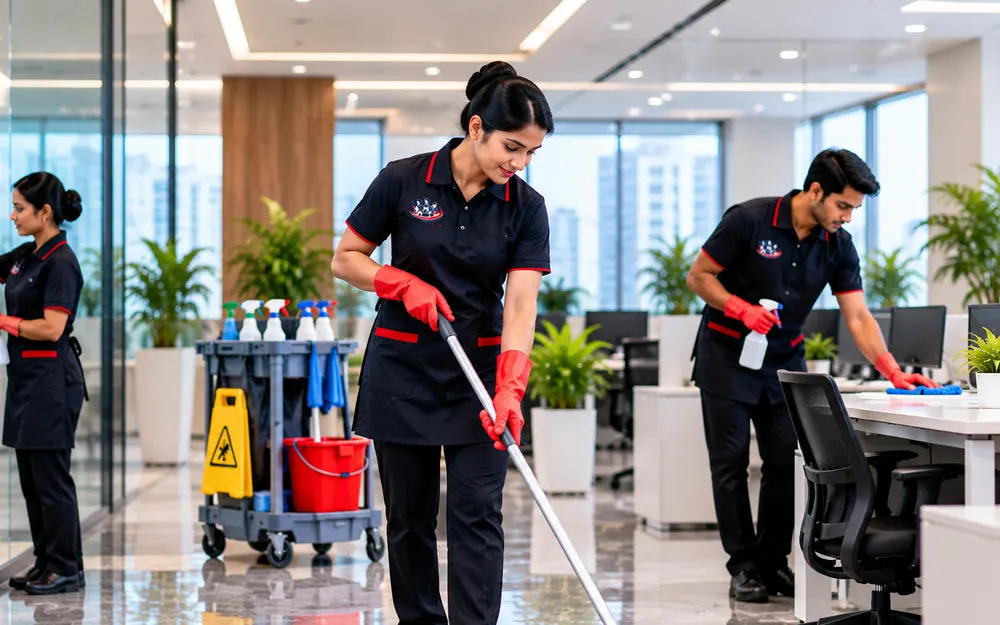 Housekeeping Services team at work for offices in Indiranagar, Bangalore