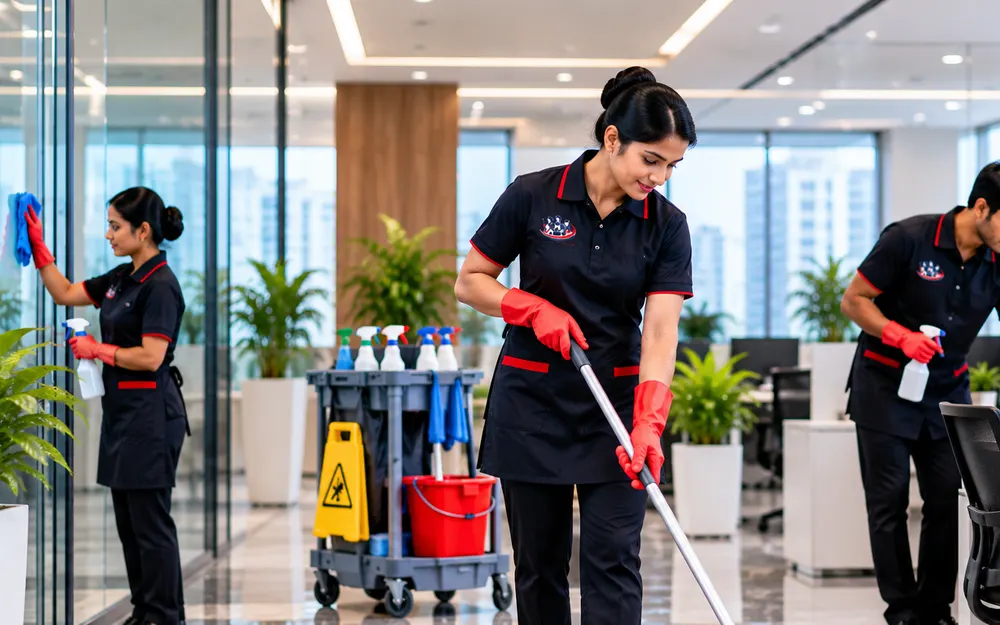 Housekeeping Services team at work for offices in JP Nagar, Bangalore