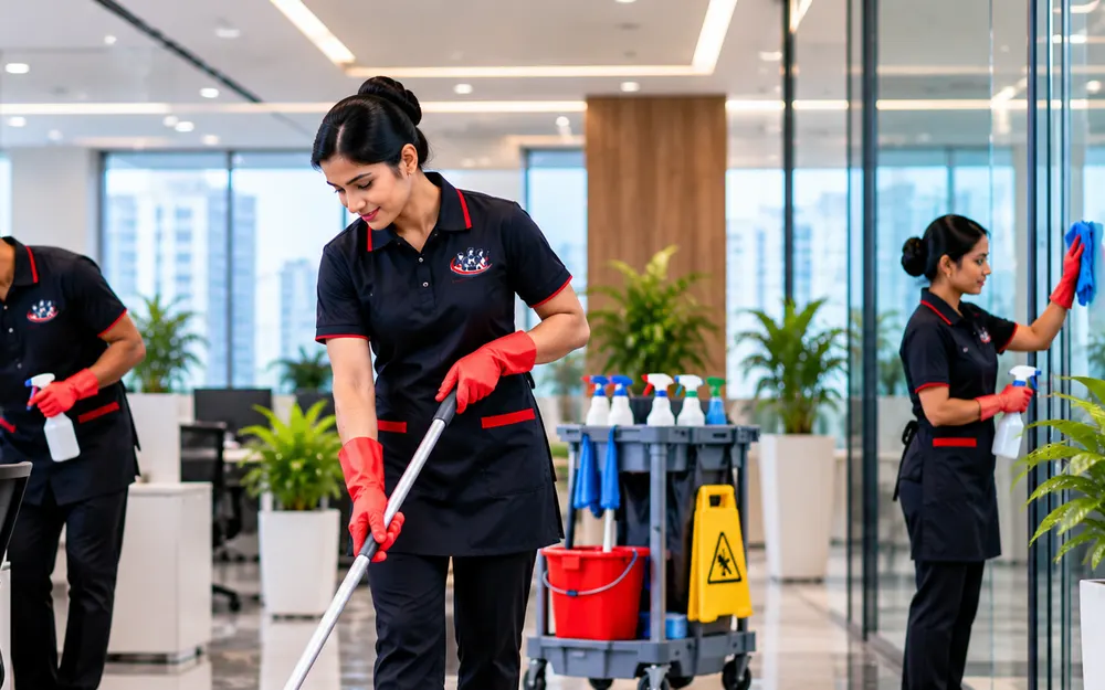 Housekeeping Services team at work for offices in MG Road, Bangalore